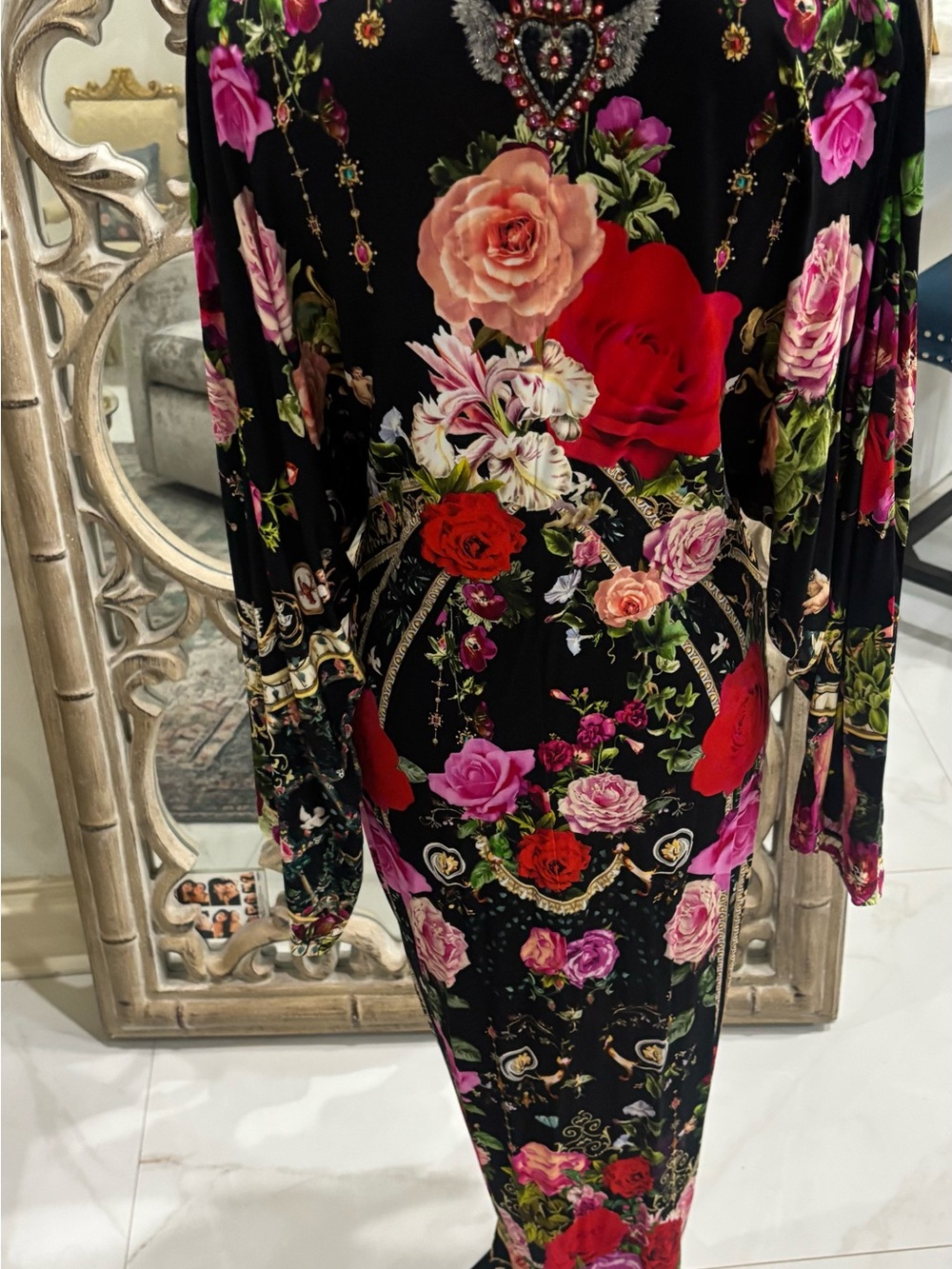 Camilla Black Floral Maxi Dress with Pink and Purple Accents - Picture 2 of 3